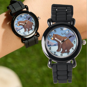 Montre Ours brun dans la montagne Police drôle Personnali