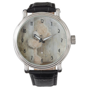 Montre Ours Cute Stuffé Mur Rustique En Bois