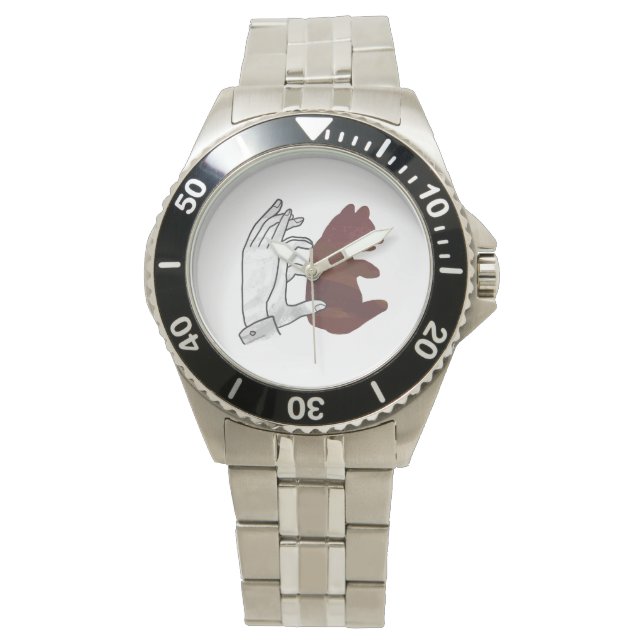Montre Ours en silhouette de main marron (devant)