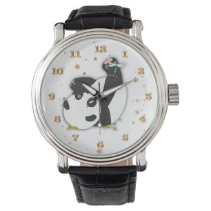 Montre Ours panda mignon pour des étoiles d'or d'amoureu