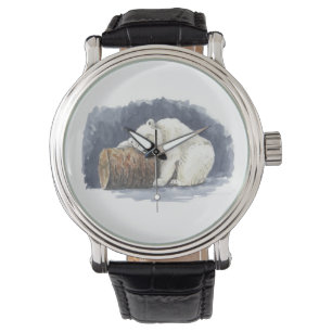 Montre Ours polaire dormant, aquarelle