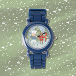 Montre Ours polaire et rennes avec skis<br><div class="desc">Montre enfant mignonne mettant en vedette un ours polaire et son ami renne se préparant à skier. Personnalisez-le avec le nom de l'enfant à l'aide du modèle fourni. Choisissez la couleur et le style de la montre. © ArianeC Illustrations-Tous droits réservés</div>