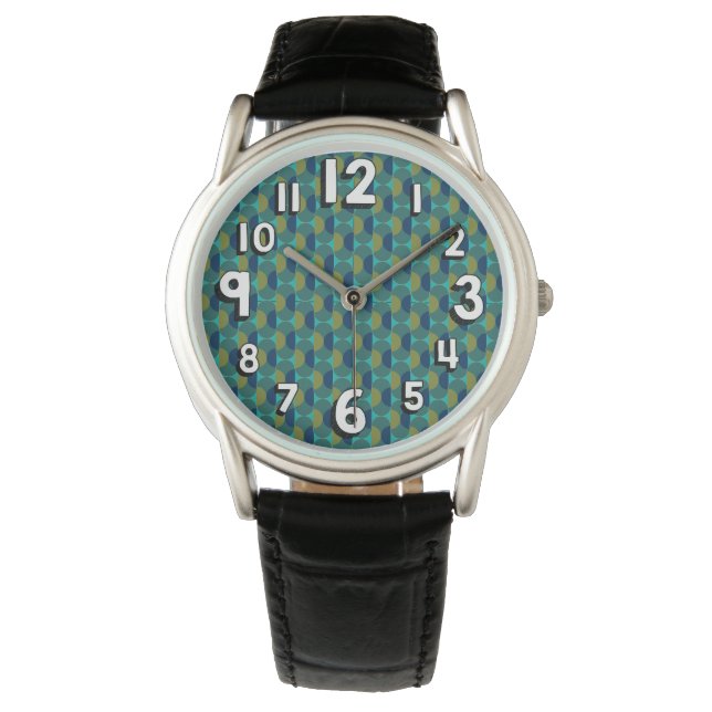 Montre Ovales et demi-cercles rétro turquoise (devant)