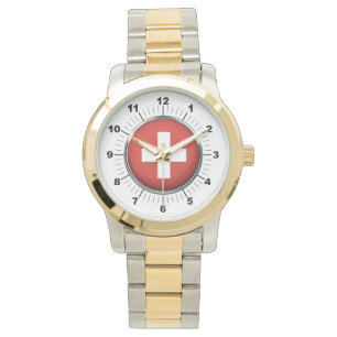 Montre oversize bicolore avec drapeau suisse pour