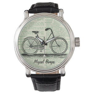 Montre Page de livre Vintage Vélo antique Art Green Custo