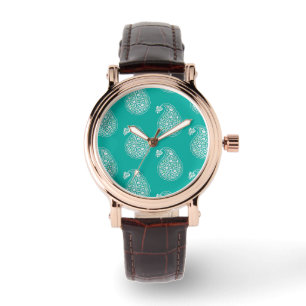 Montre Paisley perse - blanc sur turquoise