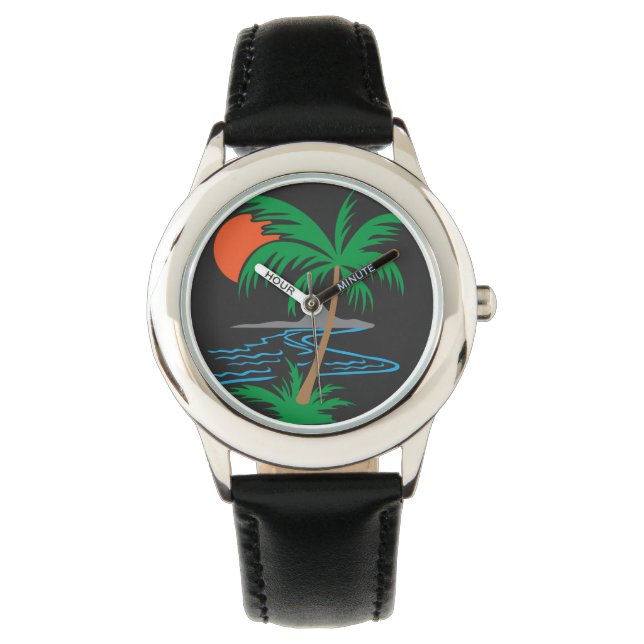 Montre Palm Tree by the River | Tropical Sunset Art (devant)