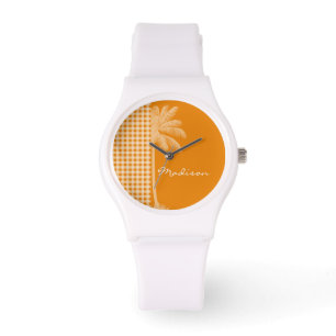 Montre Palmier d'été; En vichy orange foncé