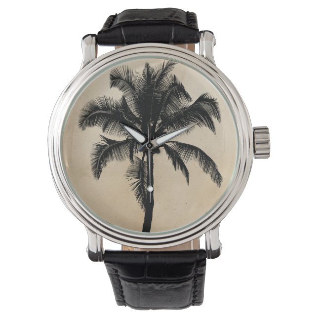 Montre Palmier tropicale hawaïenne rétro Silhouette Noir (devant)