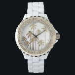 Montre Palmiers tropicaux or glamour sur blanc<br><div class="desc">Ce palmiers en or glamour et moderne imprimé sur blanc est parfait pour un individu branché et élégant. Son imprimé contemporain et tropical est parfait pour de nombreux cadeaux et occasions. Profitez de ce design exquis et exotique pour votre prochain achat!</div>
