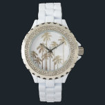 Montre Palmiers tropicaux or glamour sur blanc<br><div class="desc">Ce palmiers en or glamour et moderne imprimé sur blanc est parfait pour un individu branché et élégant. Son imprimé contemporain et tropical est parfait pour de nombreux cadeaux et occasions. Profitez de ce design exquis et exotique pour votre prochain achat!</div>