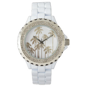 Montre Palmiers tropicaux or glamour sur blanc