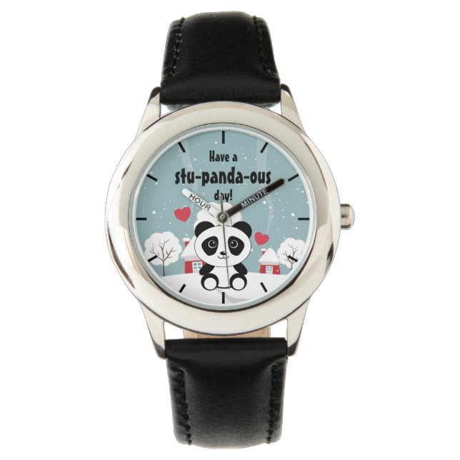 Montre Panda Bébé Cute En Hiver Gris Neige (devant)