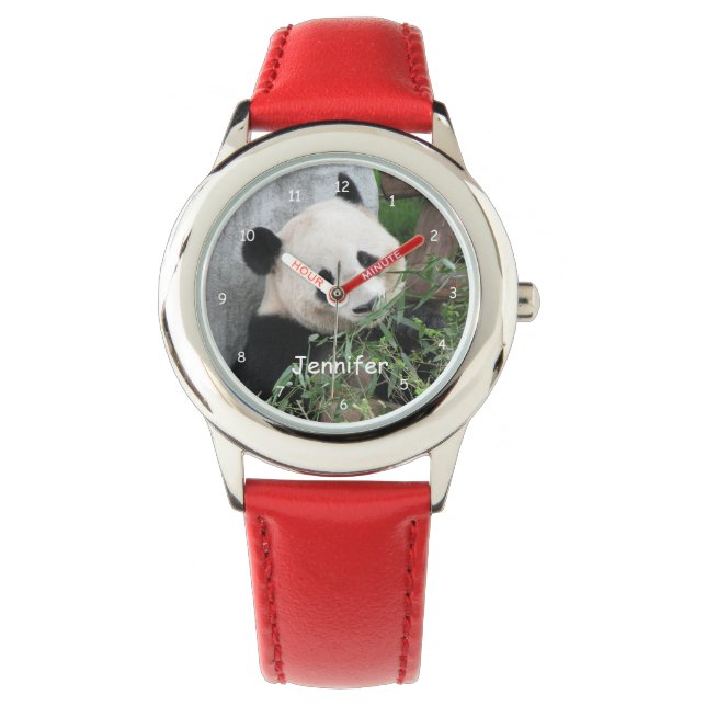 Montre Panda Géant Enfants, Bracelet Rouge (devant)