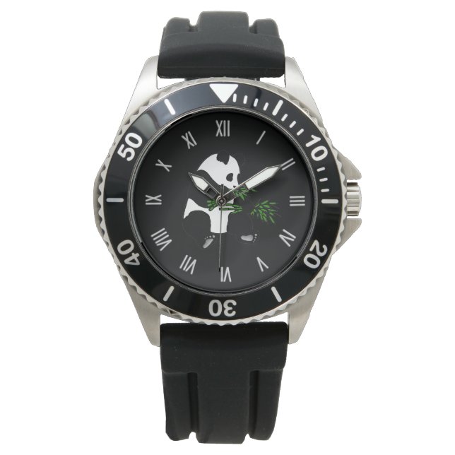 Montre Panda géant mange du bambou noir (devant)