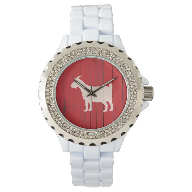 Montre Panneau de bois rouge chèvre rustique (devant)