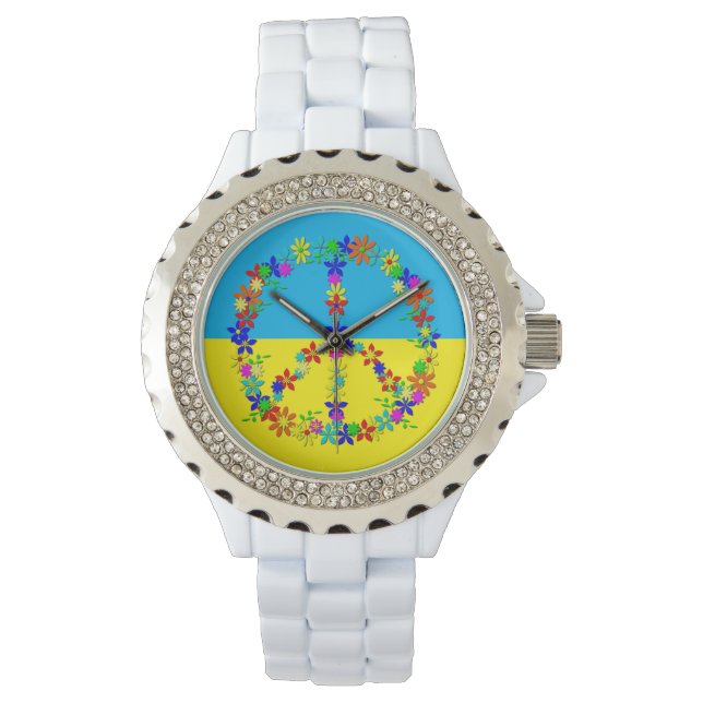 Montre Panneau de paix avec fleurs, drapeau ukrainien bou (devant)