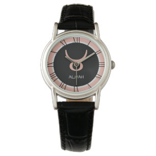 Montre Panneau Taurus Zodiac Rose rose gris Nom personnal
