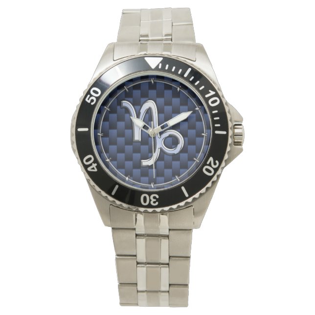 Montre Panneau Zodiac Capricorne d'argent Style Carbone b (devant)