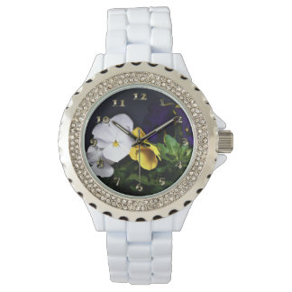 Montre Pansies jaune et violet blanc