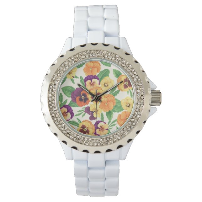 Montre Pansies sur blanc cassé (devant)