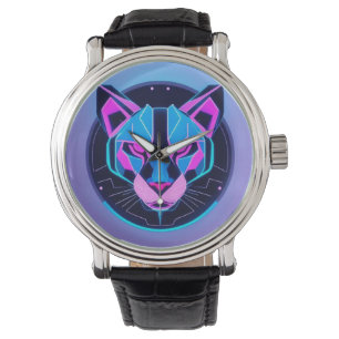 Montre Panthère néon futuriste au visage en art géométriq