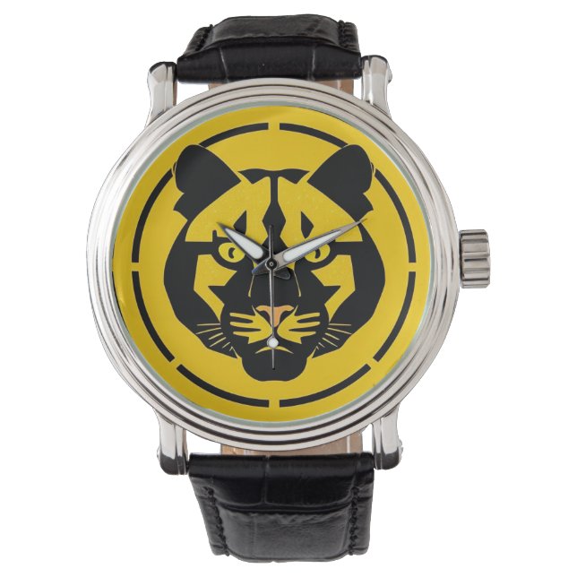 Montre Panthère noire avec détails artistiques complexes (devant)