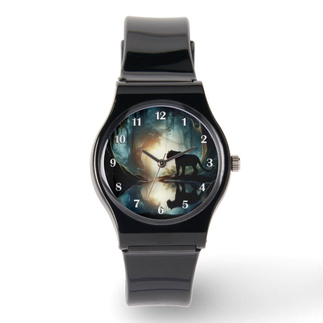 Montre Panthère noire reflétée dans la piscine d'eau dans (Recto)