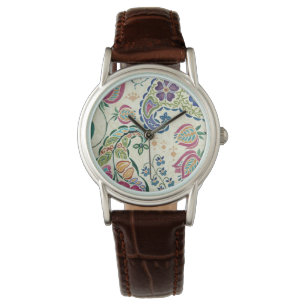 Montre Paon décoratif et fleurs colorées
