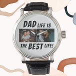 Montre Papa Life est la meilleure vie 2 Photos Père<br><div class="desc">Papa Life est la meilleure vie 2 Photos Père Watch. Cette montre personnalisée est le cadeau parfait pour tout papa qui sait qu'être père est la meilleure chose qui lui soit arrivée. Le design comporte la citation "La vie papa est la meilleure vie" en lettres en gras qui fera sourire...</div>