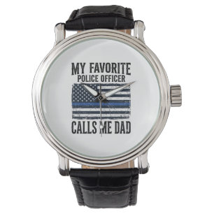 Montre Papa officier de police ligne bleue mince vecteur