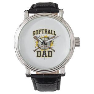 Montre Papa Softball Vintage Varsity Dessin Bats Croisés_