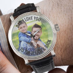 Montre Papa t'aime au golf photo Rough and Back<br><div class="desc">Montre photo personnalisée - parfait pour un papa de golf - mais vous êtes invités à customiser le texte comme vous le souhaitez. Téléchargez votre photo préférée et elle sera affichée avec une bordure semi-opaque, comme base de la typographie. Le libellé actuel dit "Papa, nous t'aimons au dos et à...</div>