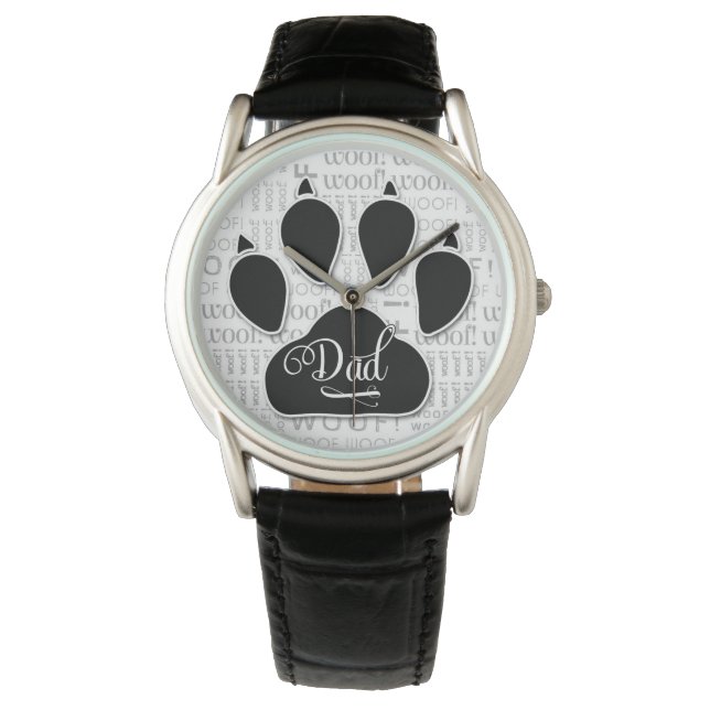 Montre Papa Typographie Chien noir Empreinte de patte (devant)