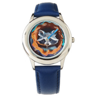 Montre Papier Art Baby Raccoon dans l'arbre 3D
