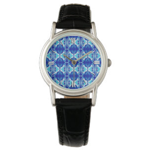 Montre Papier peint Art Déco motif - bleu cobalt et blanc