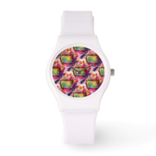 Montre Papier peint vert et rouge abstrait