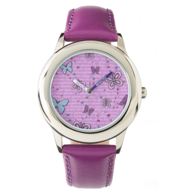 Montre Papillon bleu et violet décoratif (devant)