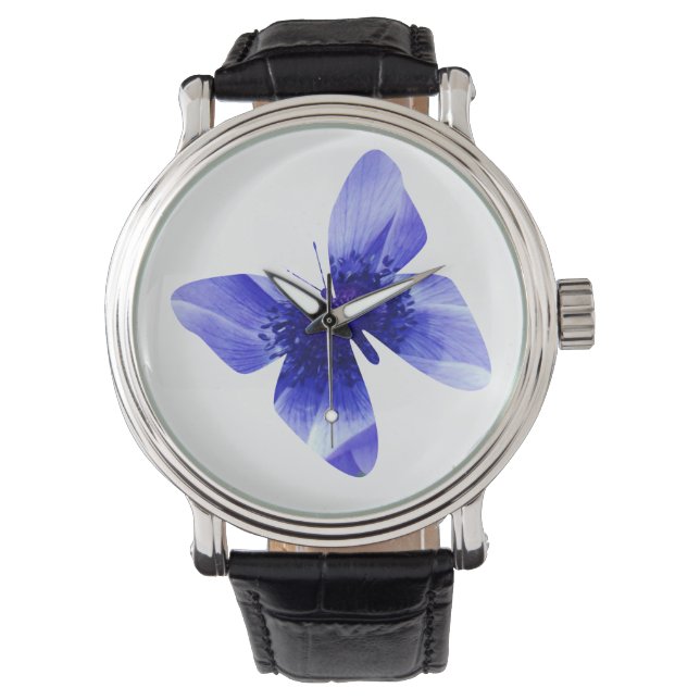 Montre Papillon bleu, Grand Cuir (devant)
