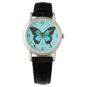 Montre Papillon - bleu turquoise et noir