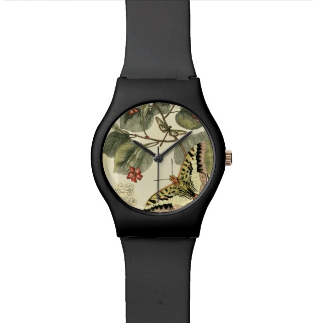 Montre Papillon et libellule avec les fleurs rouges (Fermer)
