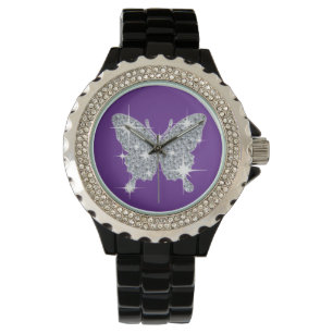 Montre Papillon étincelant au diamant glam sur watt viol