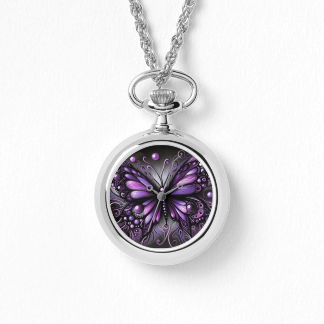 Montre Papillon gothique blanc violet noir couleur (Recto)