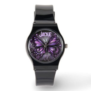Montre Papillon gothique fantaisiste violet personnalisé