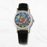 Montre Papillon peint étoile ciel étoilé Élégantes femmes<br><div class="desc">Papillon peint Starry Night Sky Elegant Womans Watches dispose d'un papillon coloré branché avec la lune et les étoiles dans l'arrière - plan. Créé par Evco Studio www.zazzle.com/store/evcostudio</div>