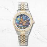 Montre Papillon peint étoile ciel étoilé Élégantes femmes<br><div class="desc">Papillon peint Starry Night Sky Elegant Womans Watches dispose d'un papillon coloré branché avec la lune et les étoiles dans l'arrière - plan. Créé par Evco Studio www.zazzle.com/store/evcostudio</div>