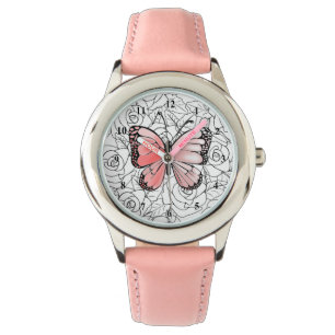 Montre papillon rose avec Rose