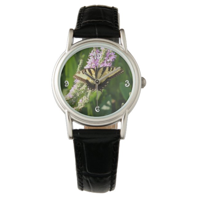 Montre Papillon Swallowtail sur Fleurs sauvages pourpres (devant)