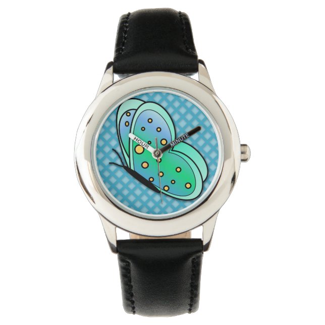 Montre papillon vert mousse et jaune mignon (devant)