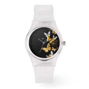Montre Papillons blancs et dorés